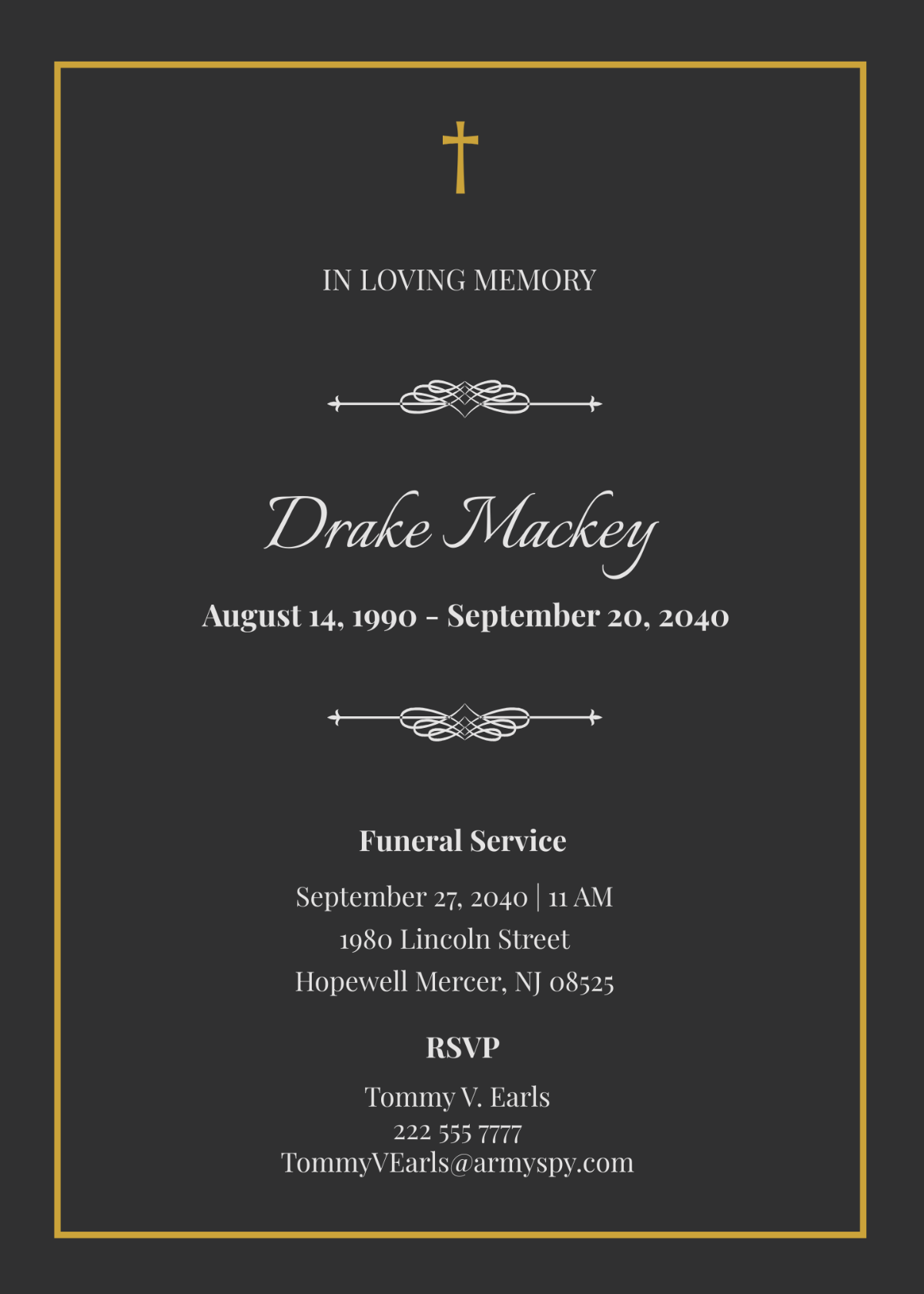 Sample Funeral Announcement Card