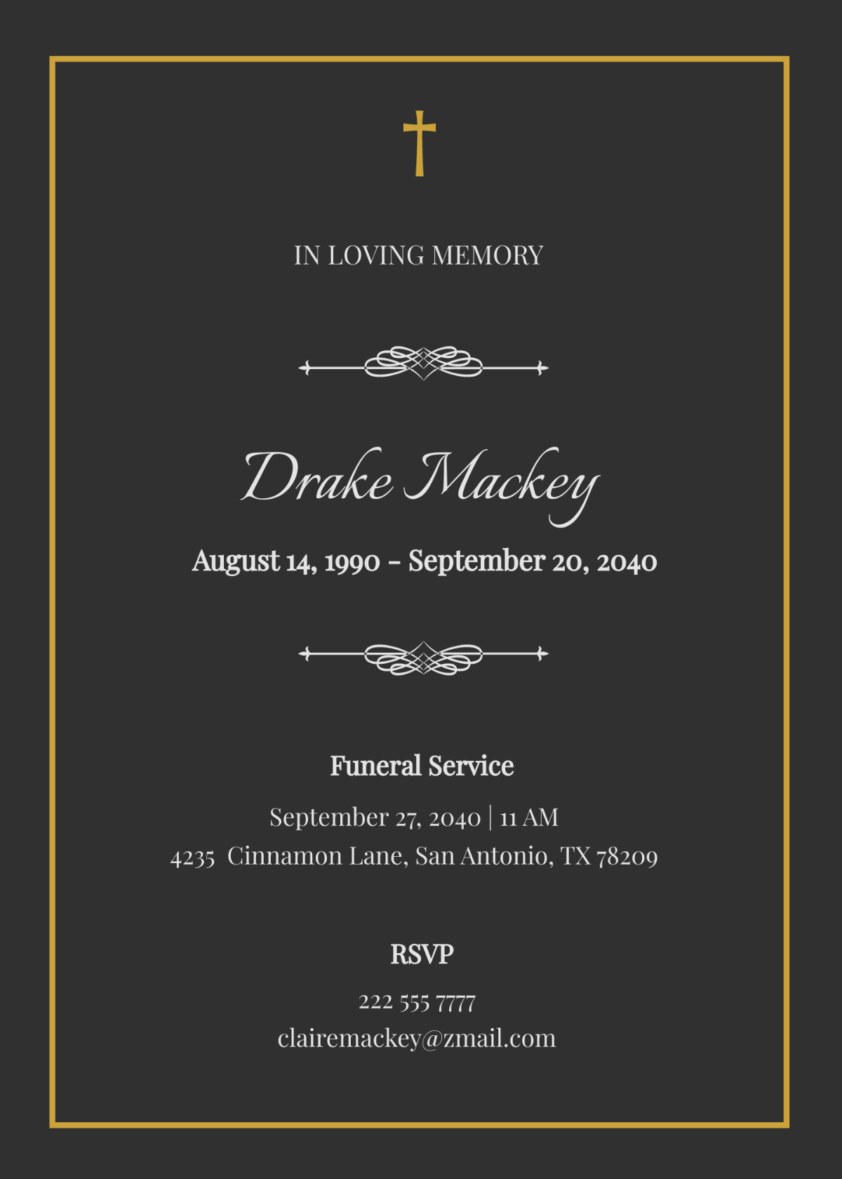 Sample Funeral Announcement Card Template