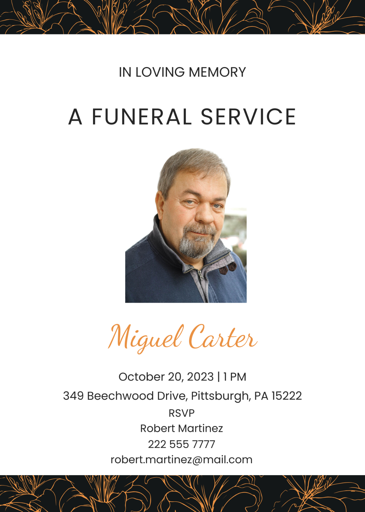 Sample Memorial Service Announcement Invitation Template - Edit Online & Download