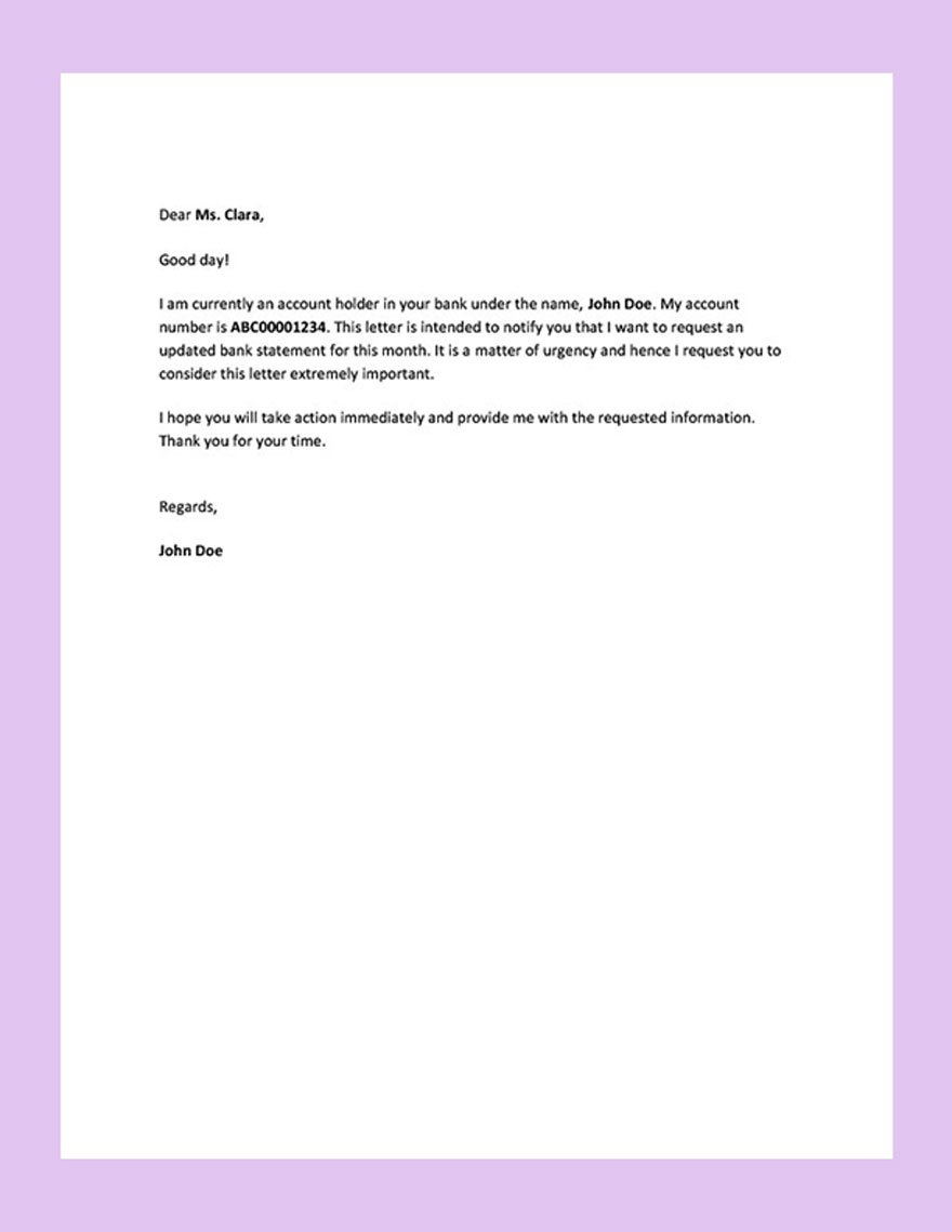 Request Letter to Bank Template