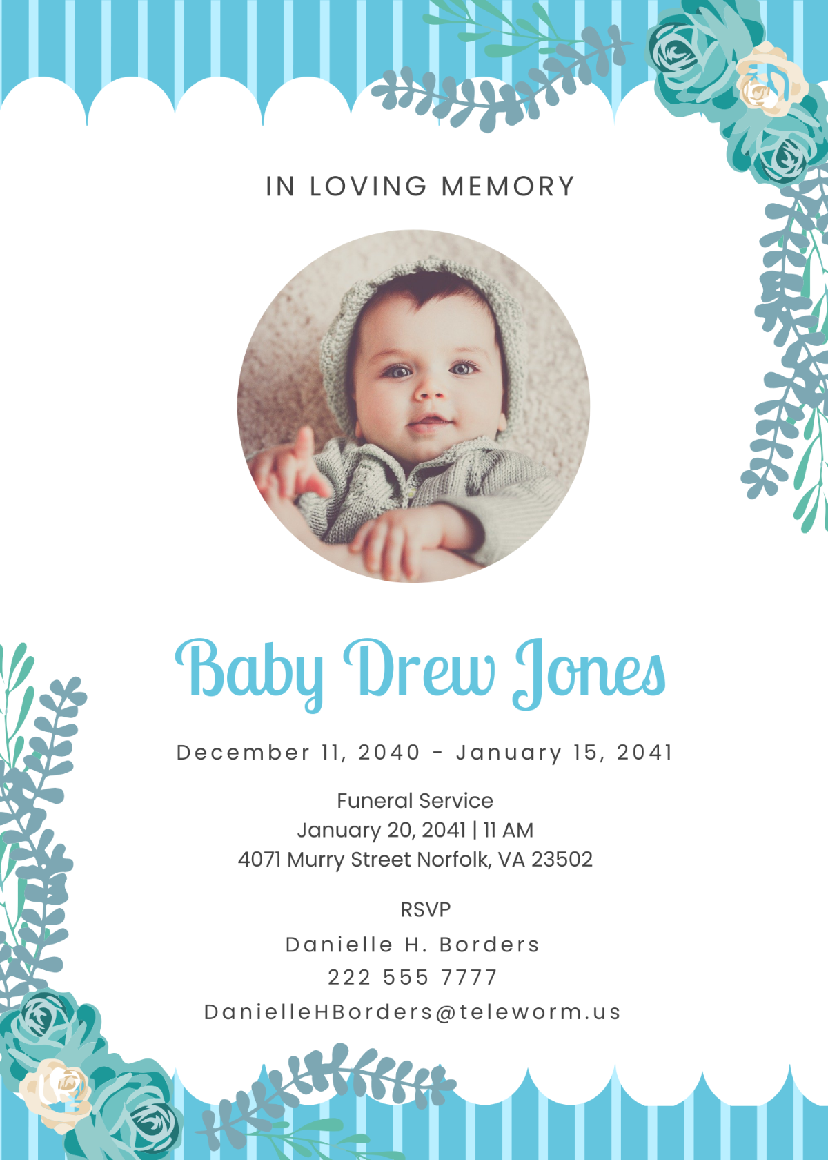 Baby Funeral Flower Card Template - Edit Online & Download