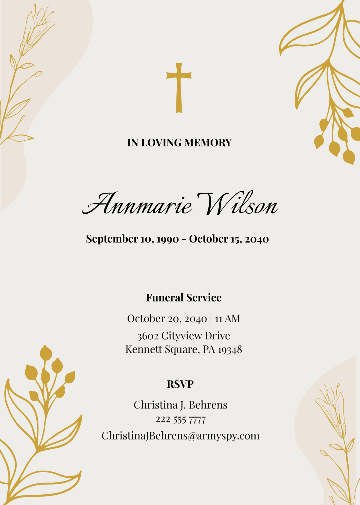 Funeral Flower Card
