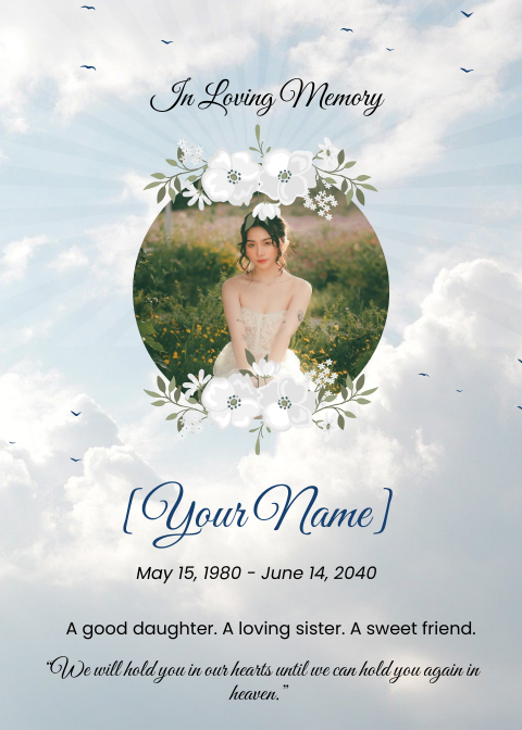 Free Funeral Service Remembrance Card Template
