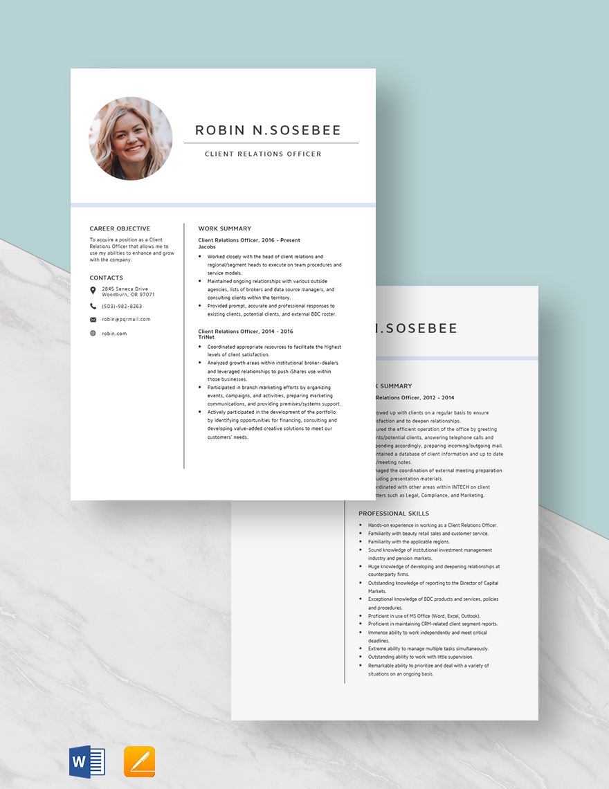 Client Relations Officer Resume