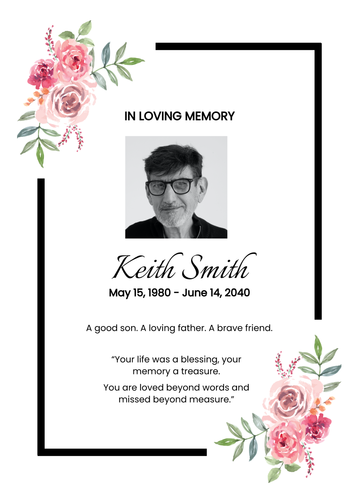 Funeral Home Remembrance Card Template