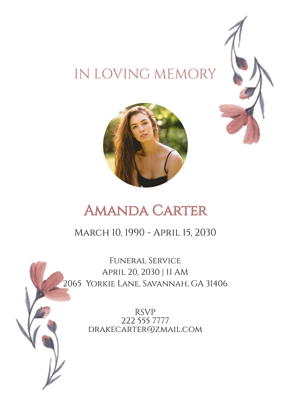 Mother's Funeral Flower Card Template