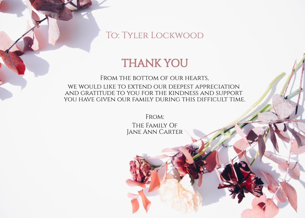 Funeral Flower Thank You Card Template