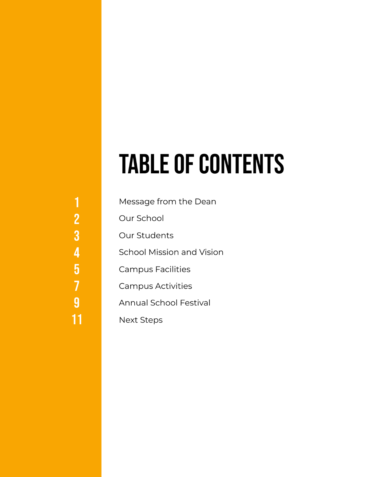Table of Contents in Presentation  Template