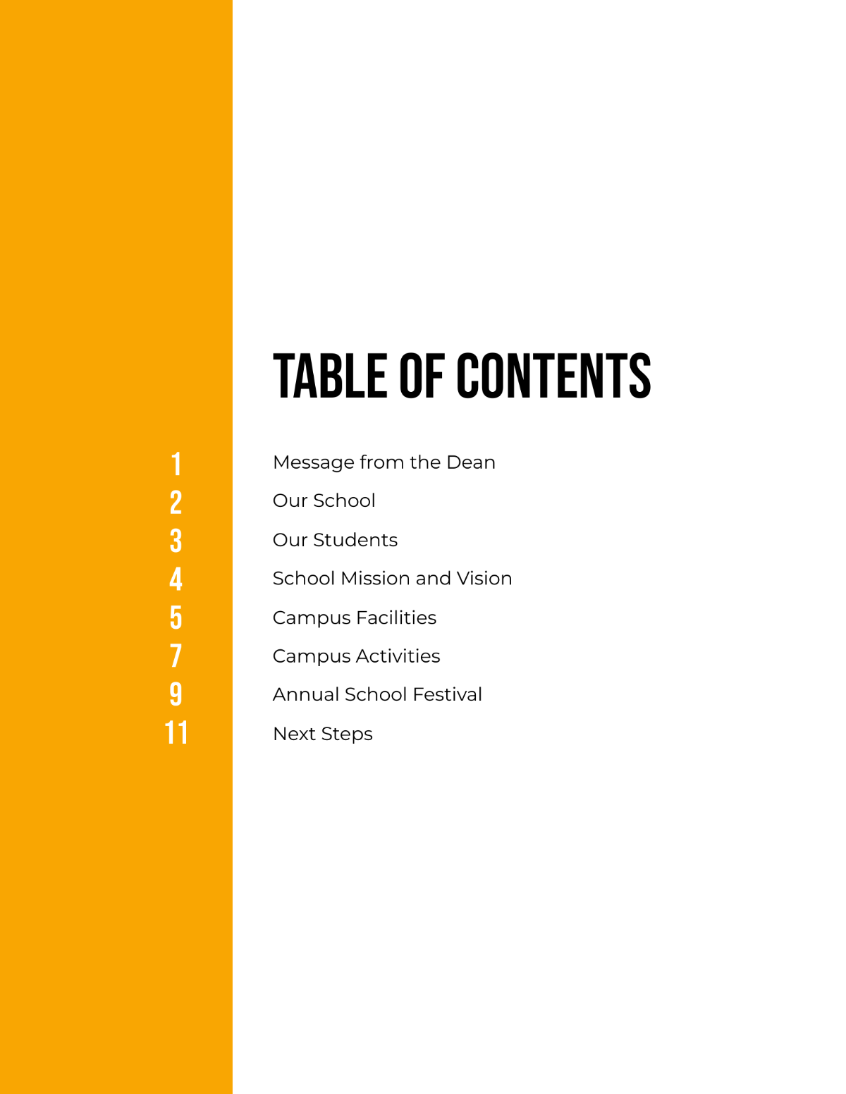 Table of Contents in Presentation 