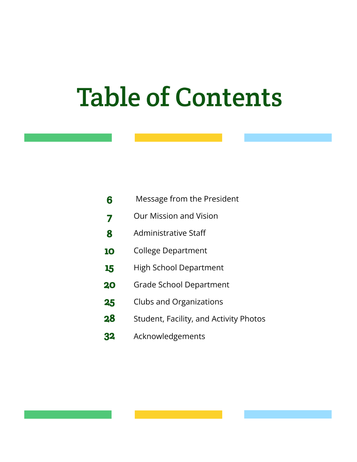 Yearbook Table of Contents Template