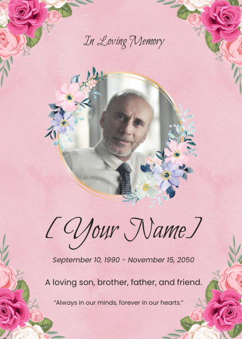 Floral Funeral Remembrance Card