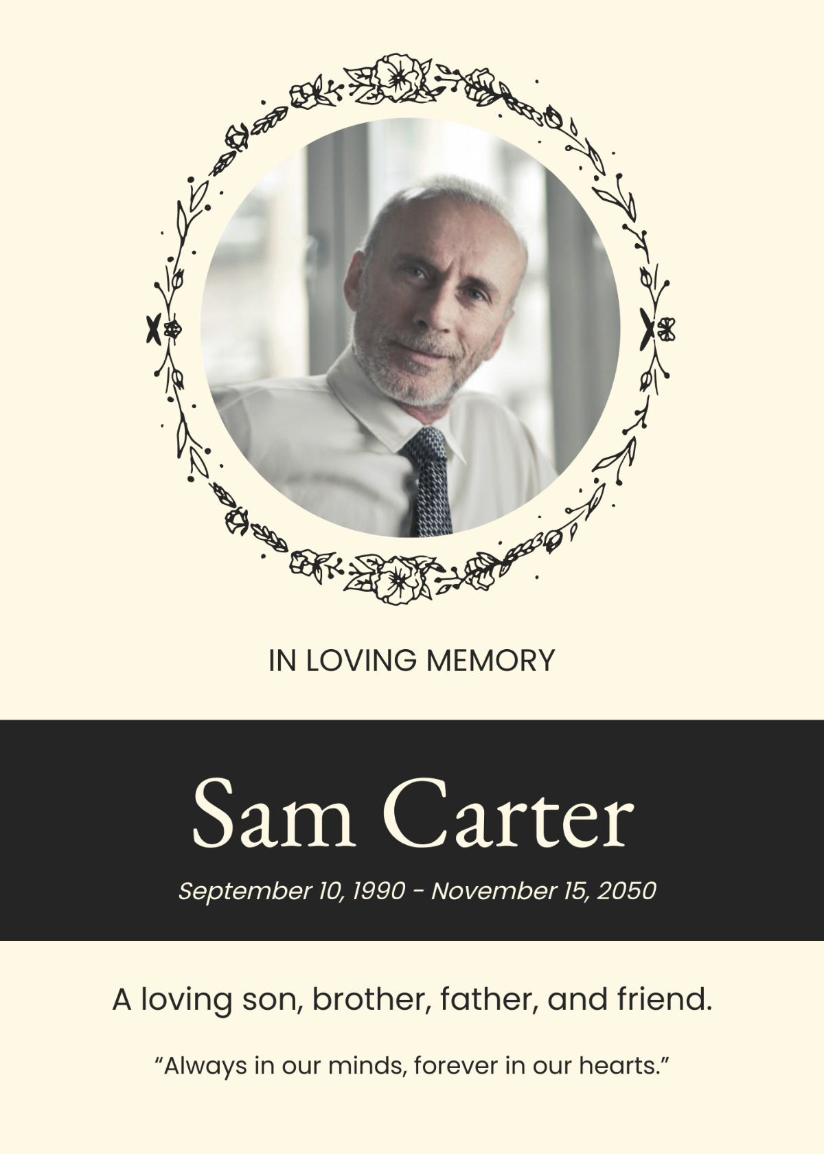 Floral Funeral Remembrance Card Template