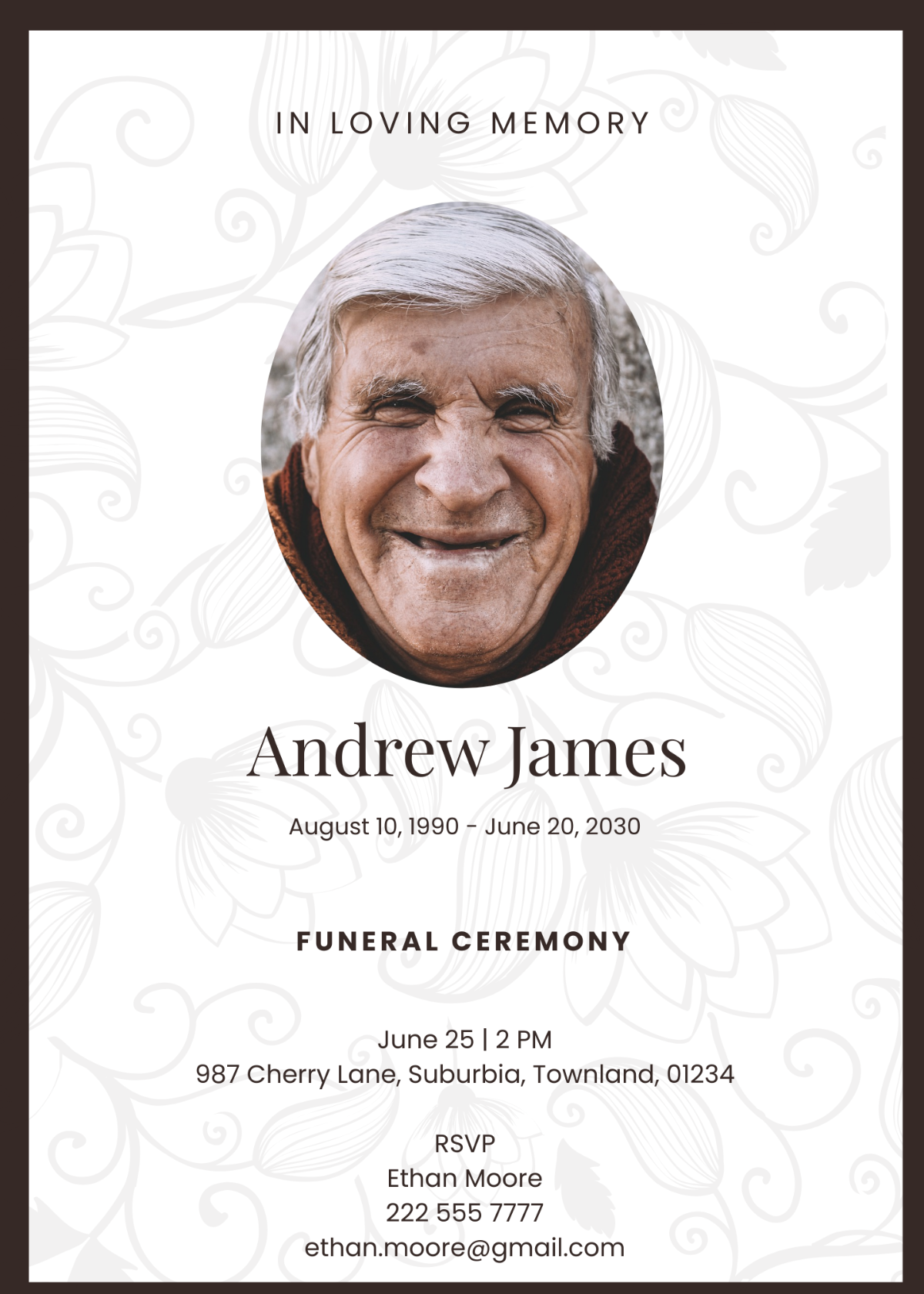 Simple Funeral Ceremony Invitation