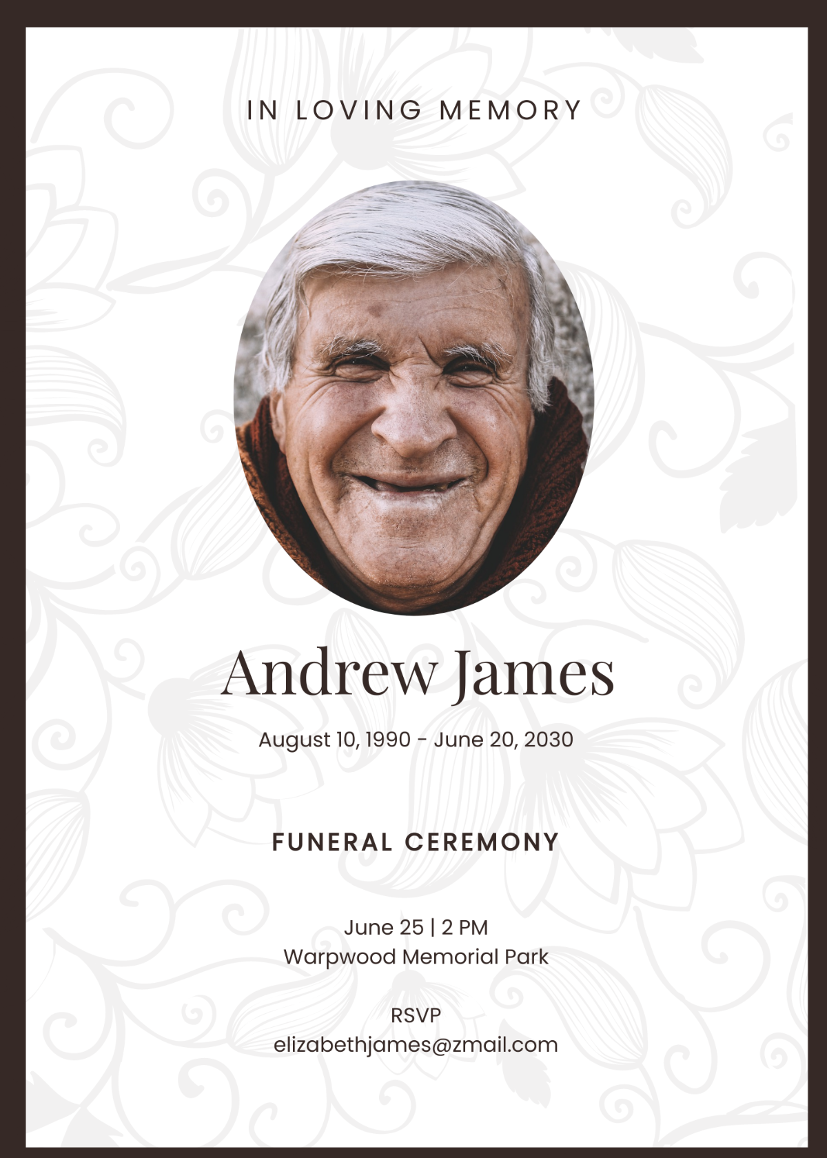 Simple Funeral Ceremony Invitation Template
