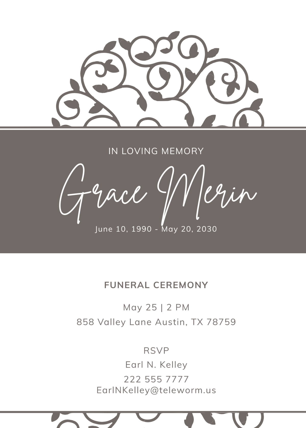 Creative Funeral Ceremony Invitation