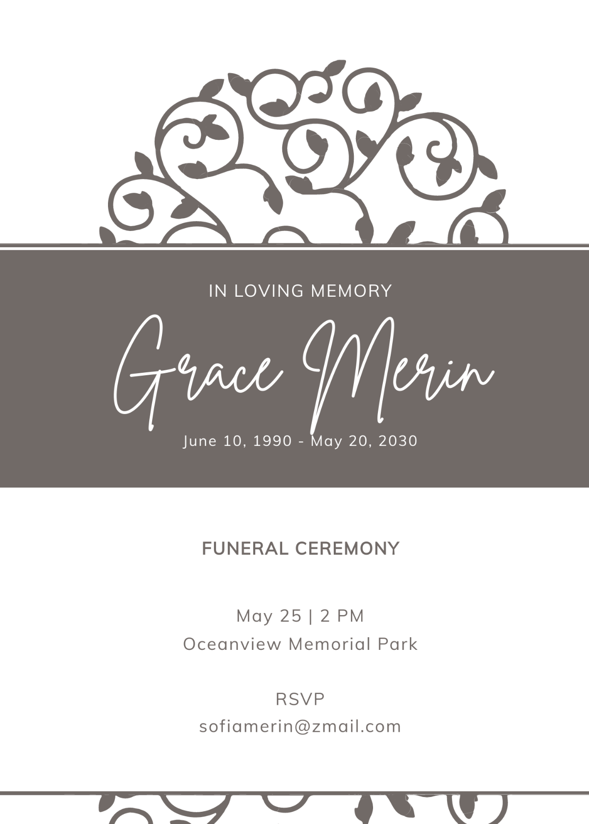 Creative Funeral Ceremony Invitation Template