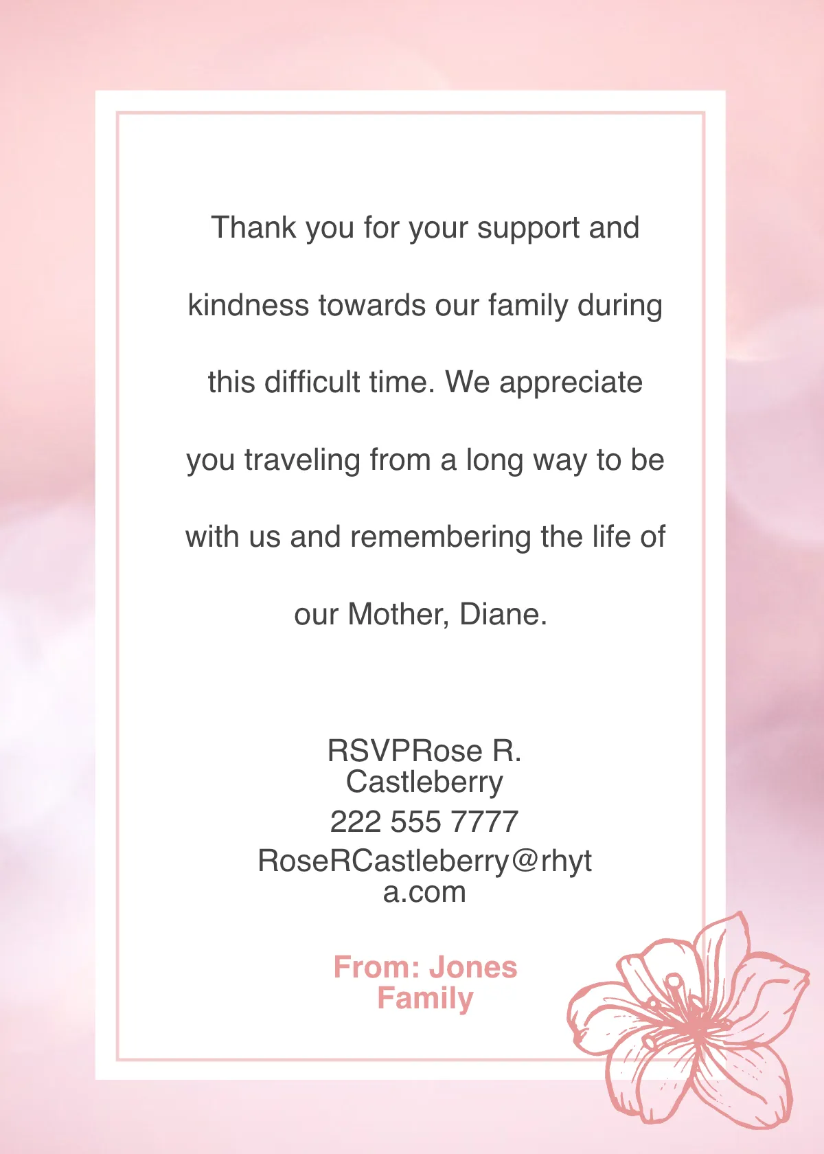 Free Funeral Service Thank You Card Template to Edit Online