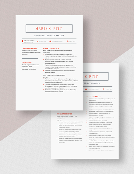 Audio Visual Project manager Resume Download