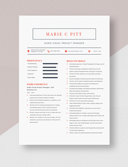 Audio Visual Project manager Resume Template