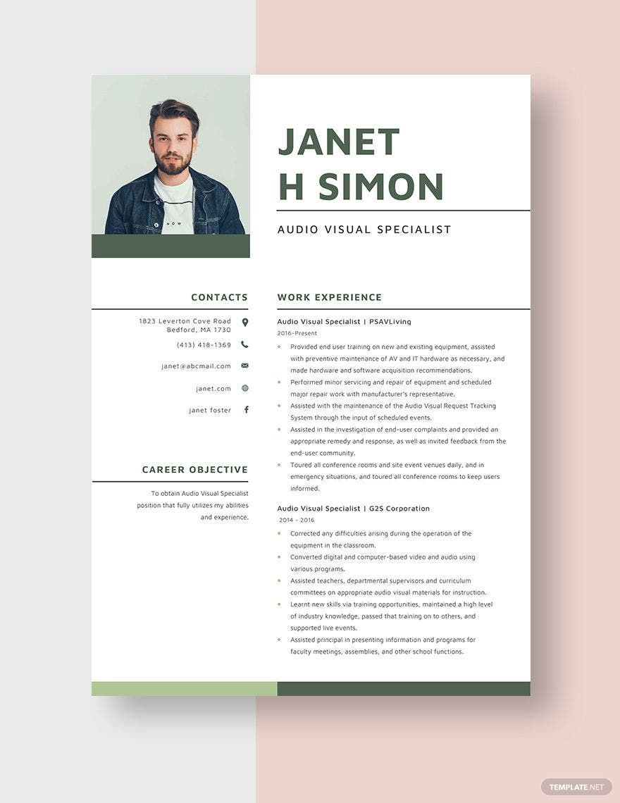 Audio Visual Specialist Resume in Word, Apple Pages