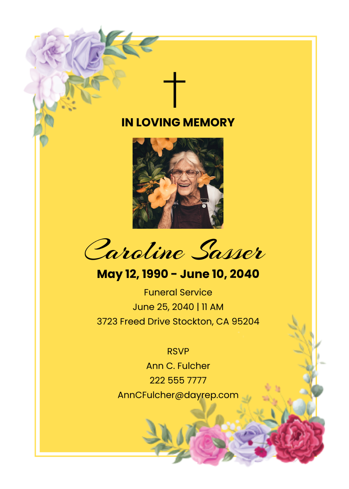 Floral Catholic Funeral Card