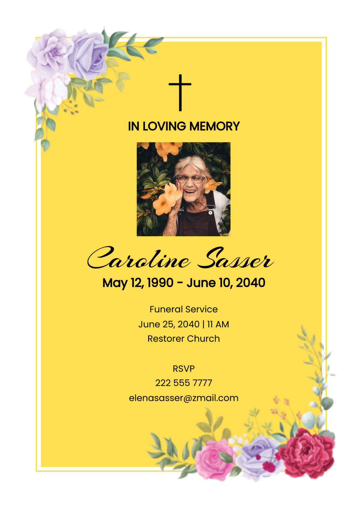 Floral Catholic Funeral Card Template