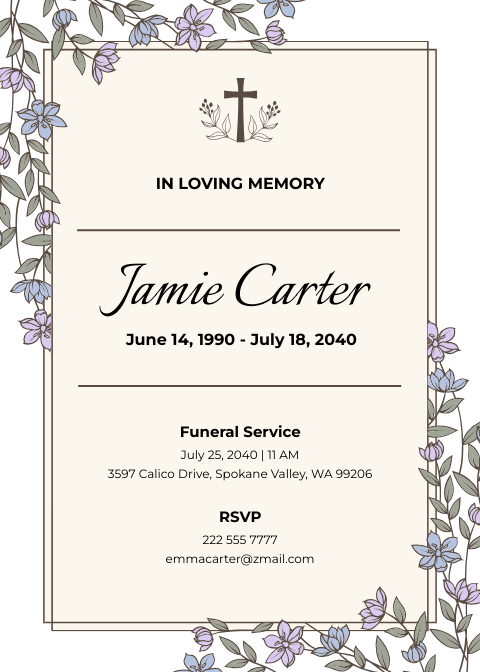Simple Funeral Service Card