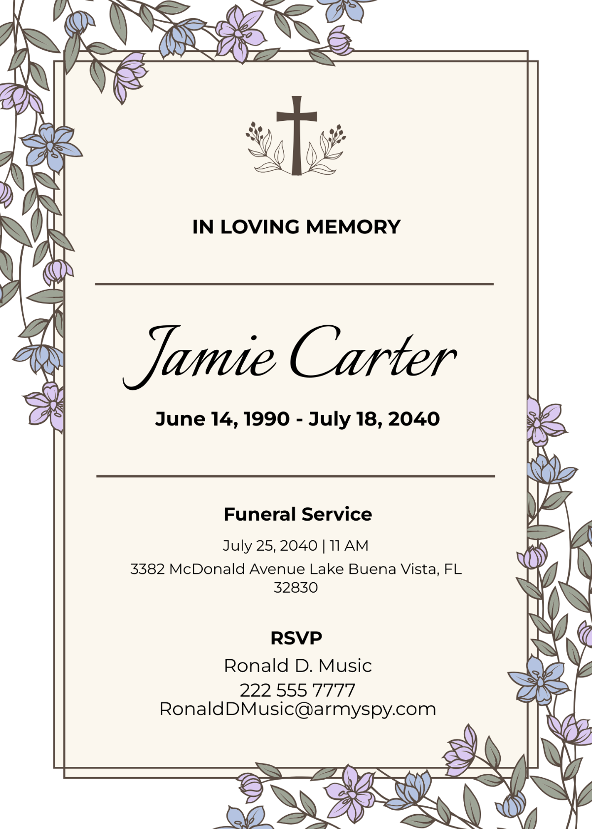 Simple Funeral Service Card