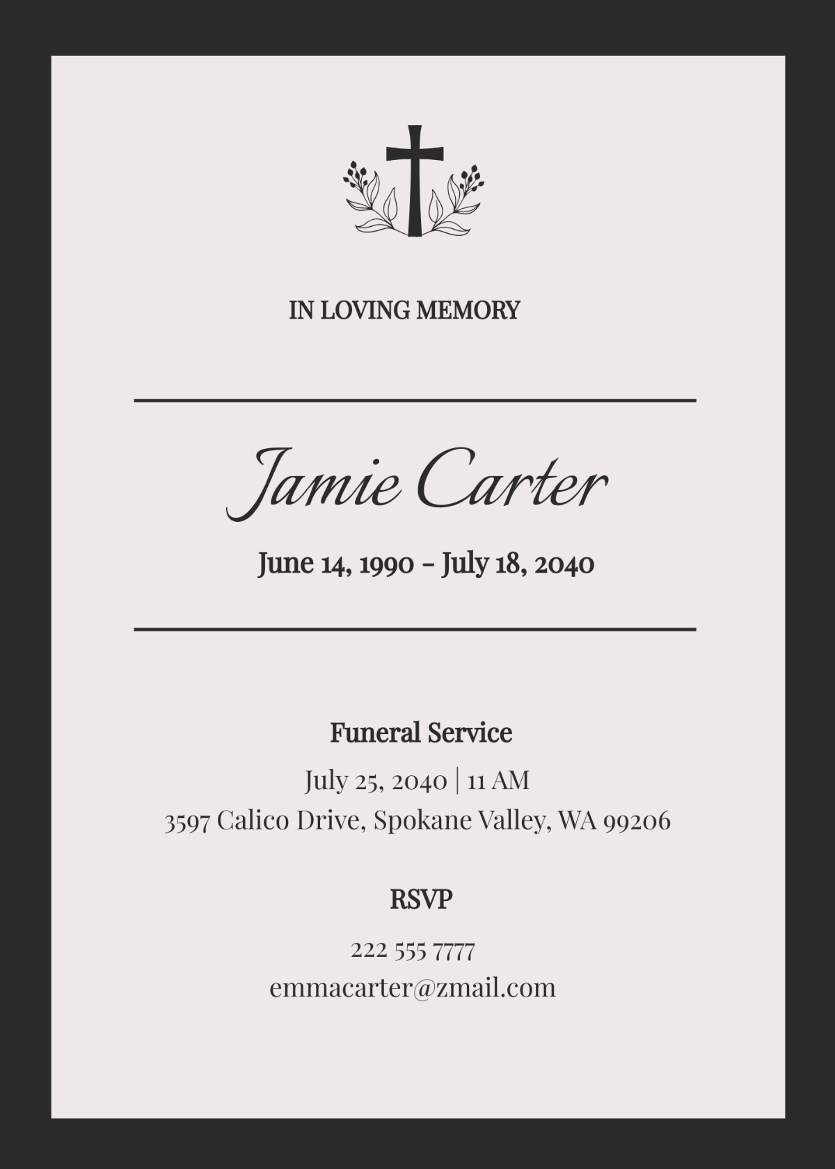 Simple Funeral Service Card Template