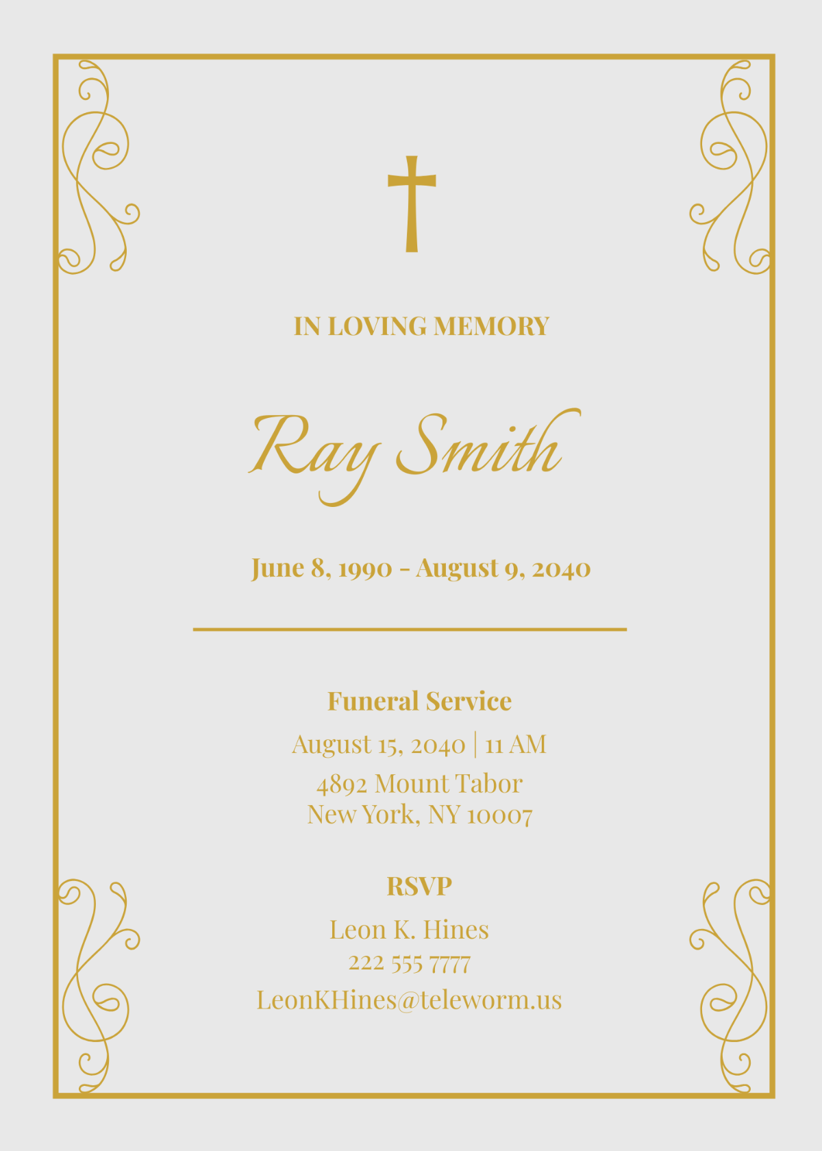 Sample Catholic Funeral Card
