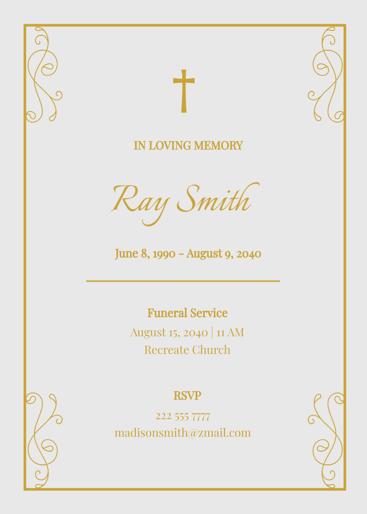 Sample Catholic Funeral Card Template