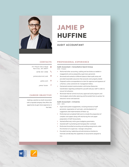 Audit Accountant Resume Template - Word, Apple Pages
