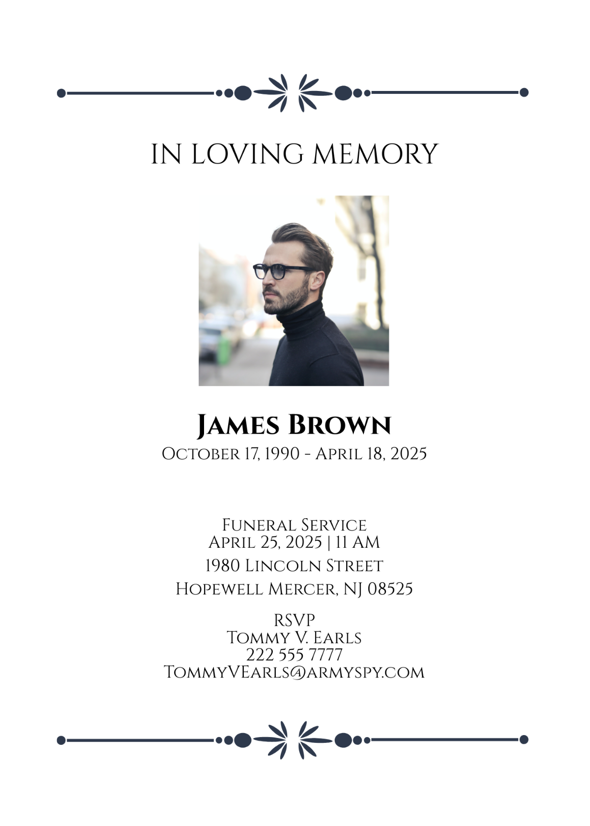 Sample Funeral Service Card