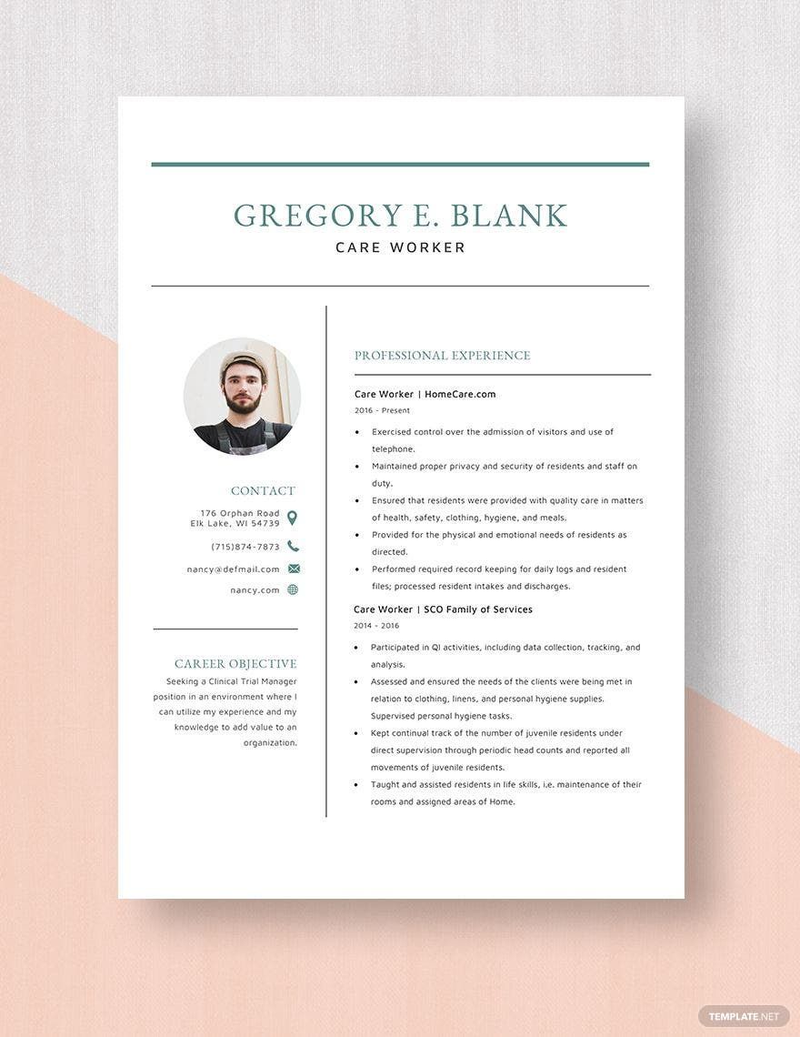 Care Worker Resume Template