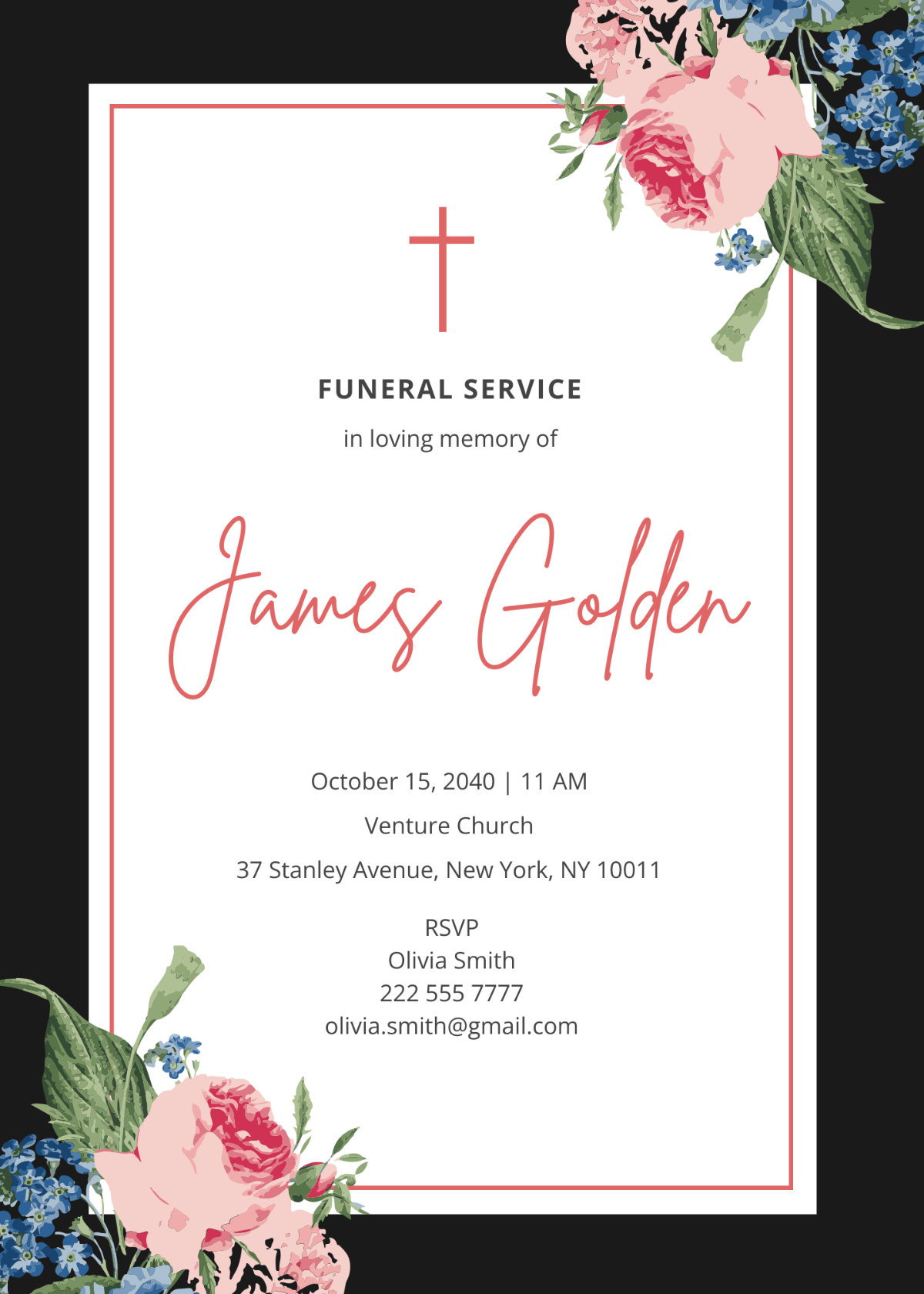 Floral Communication Funeral Invitation
