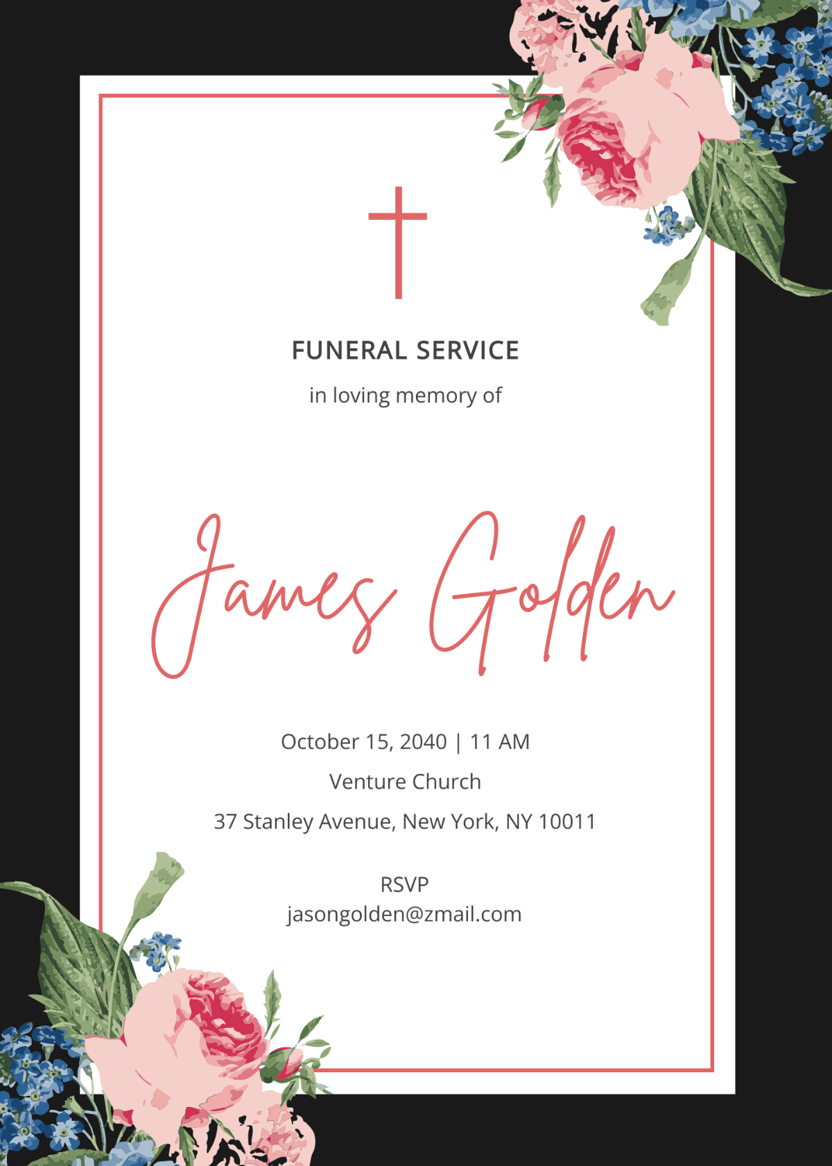 Floral Communication Funeral Invitation Template