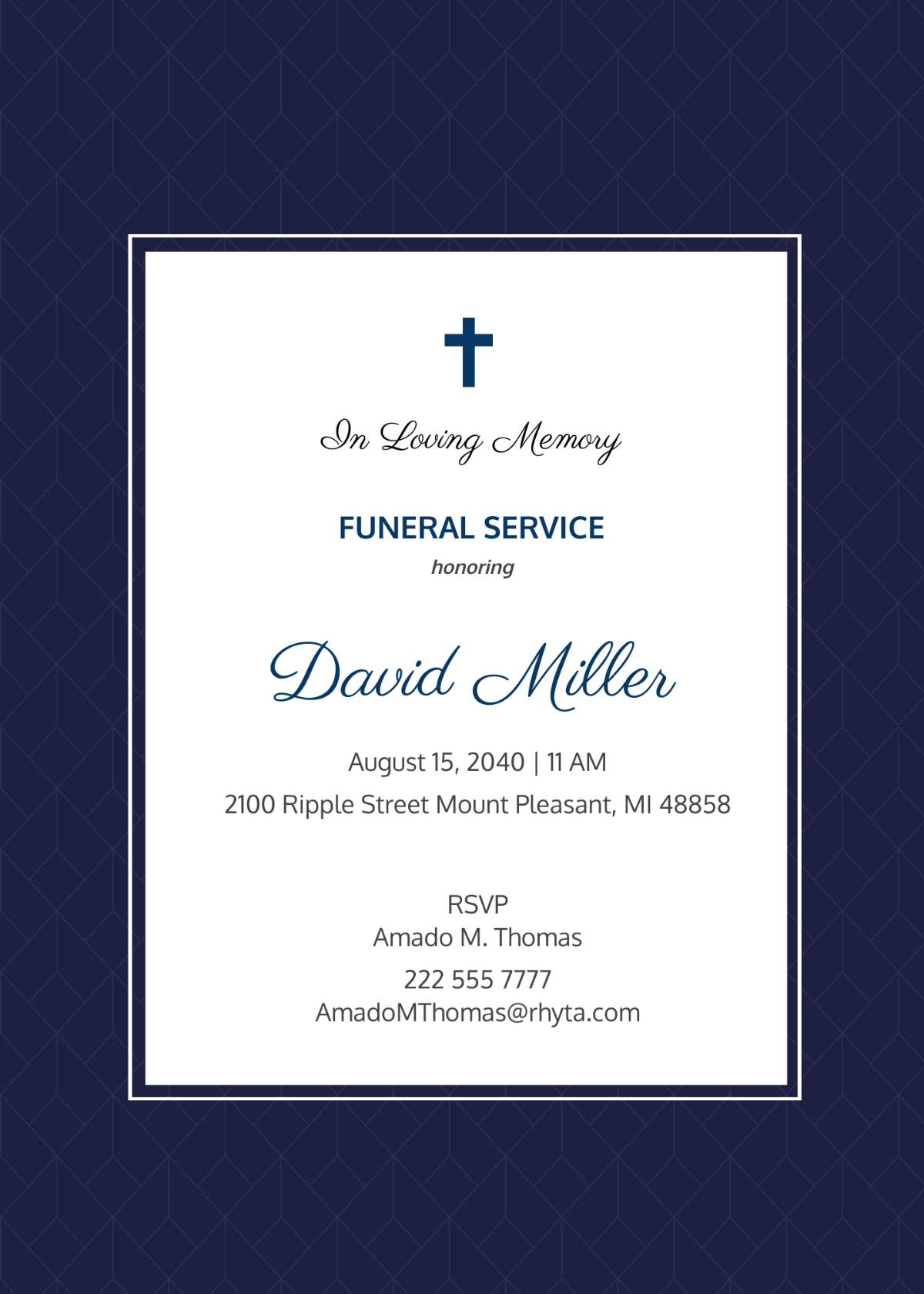Communication Funeral Invitation Card