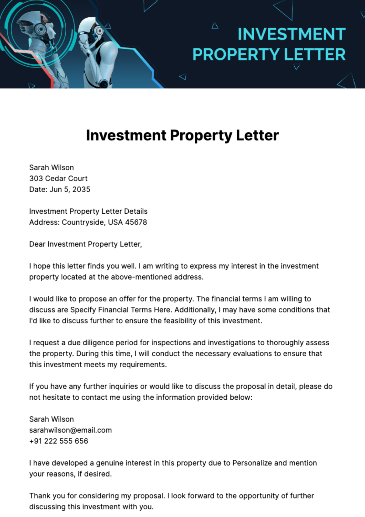 Investment Property Letter Template