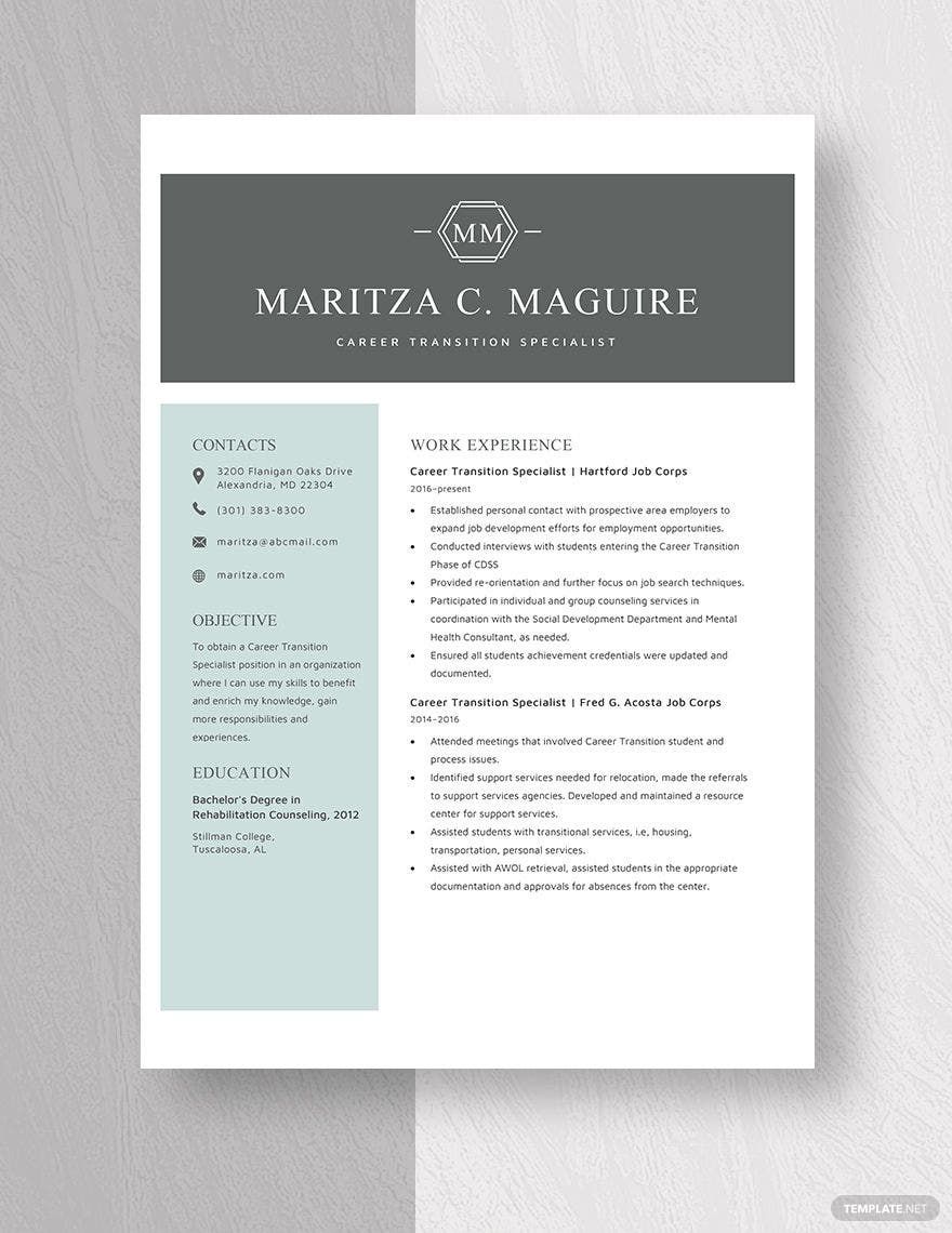 Career Transition Specialist Resume Template