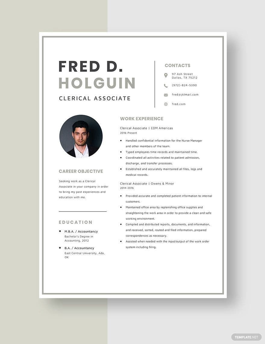 Free Clerical Associate Resume in Word, Apple Pages