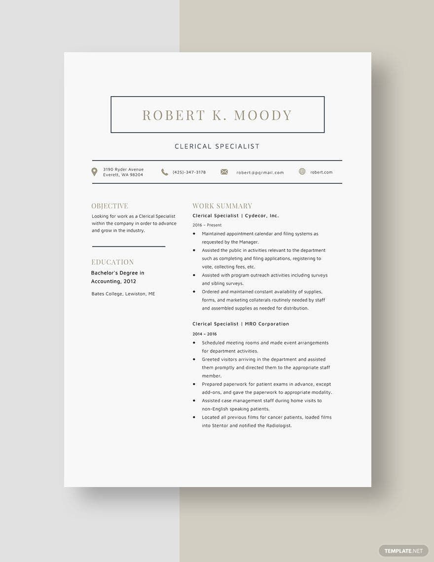 Clerical Specialist Resume