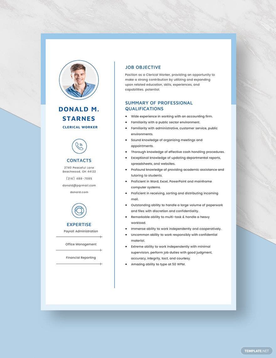 Clerical Worker Resume Template