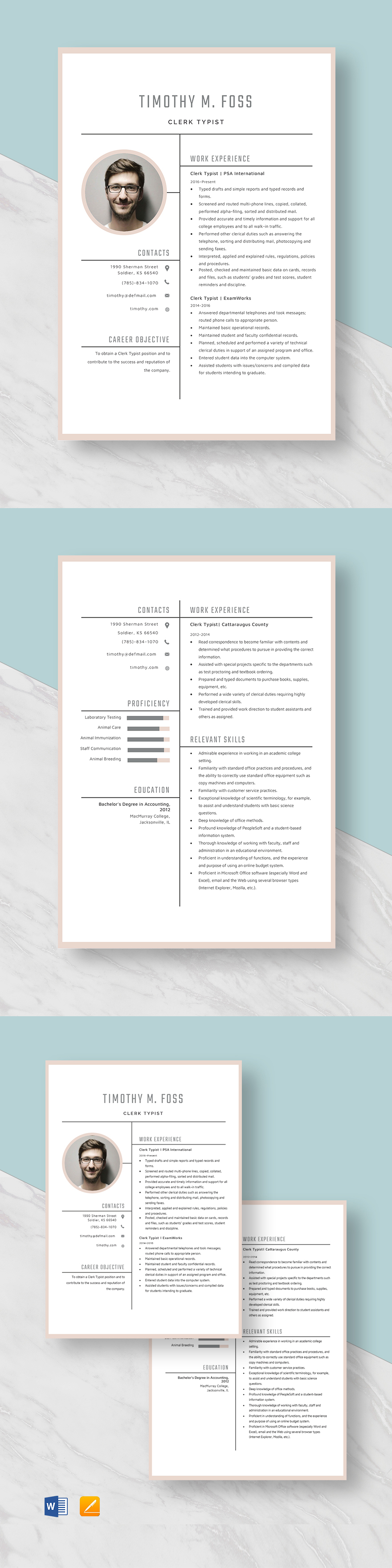 Medical Record Clerk Resume Template Word Apple Pages Template Net   Clerk Typist ResumeTemplate 1 