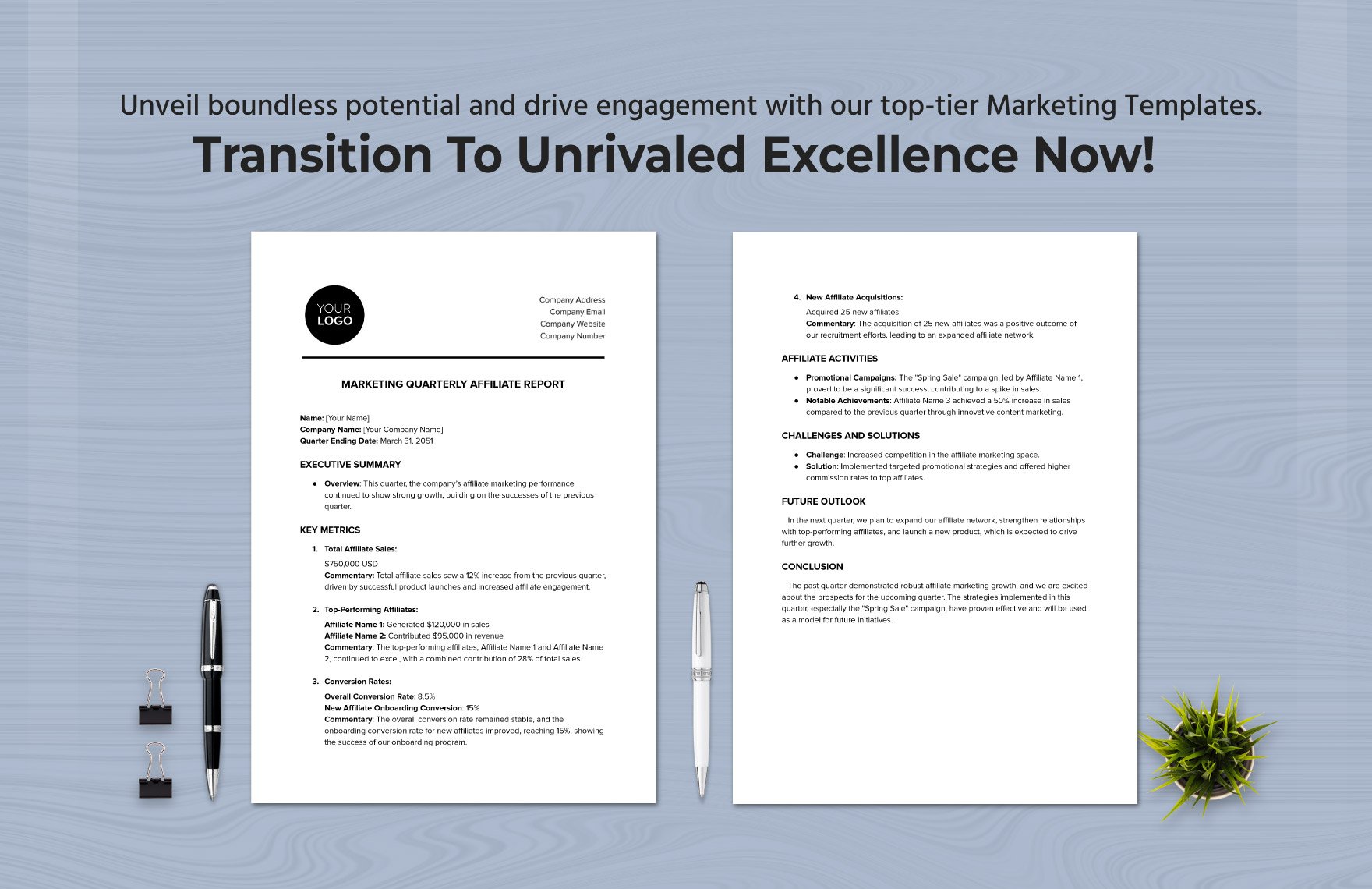Marketing Quarterly Affiliate Report Template in Word PDF Google Docs