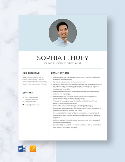 Clinical Coding specialist Resume