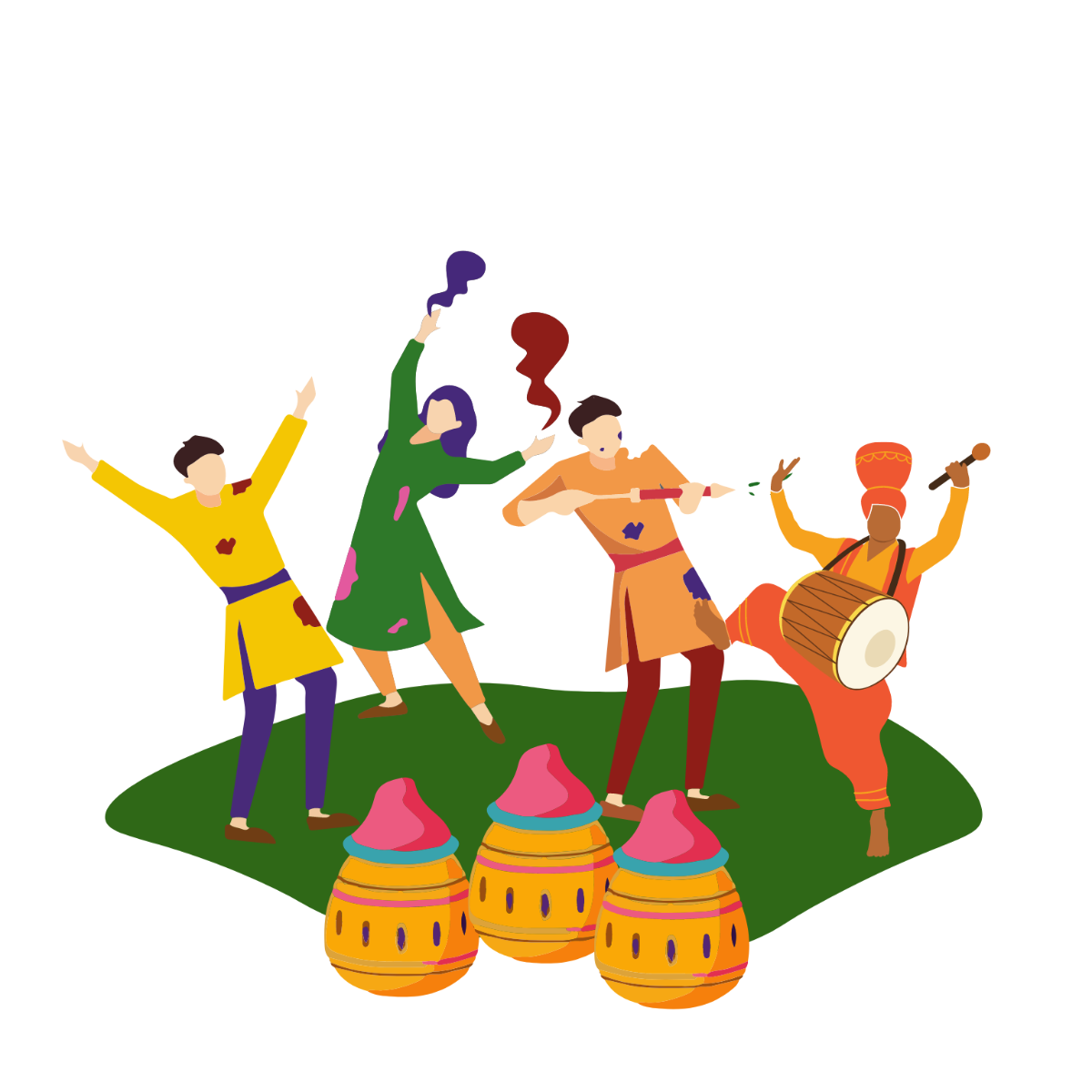 People Playing Holi Vector Template