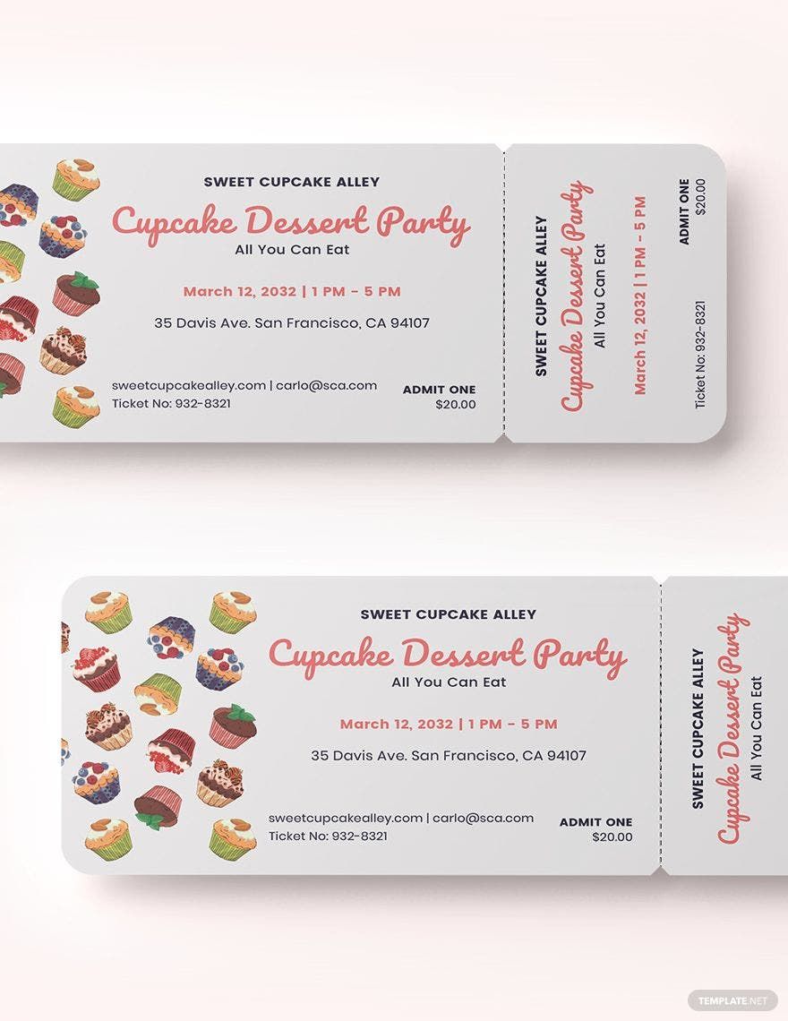 Cupcake Event Food Ticket Template