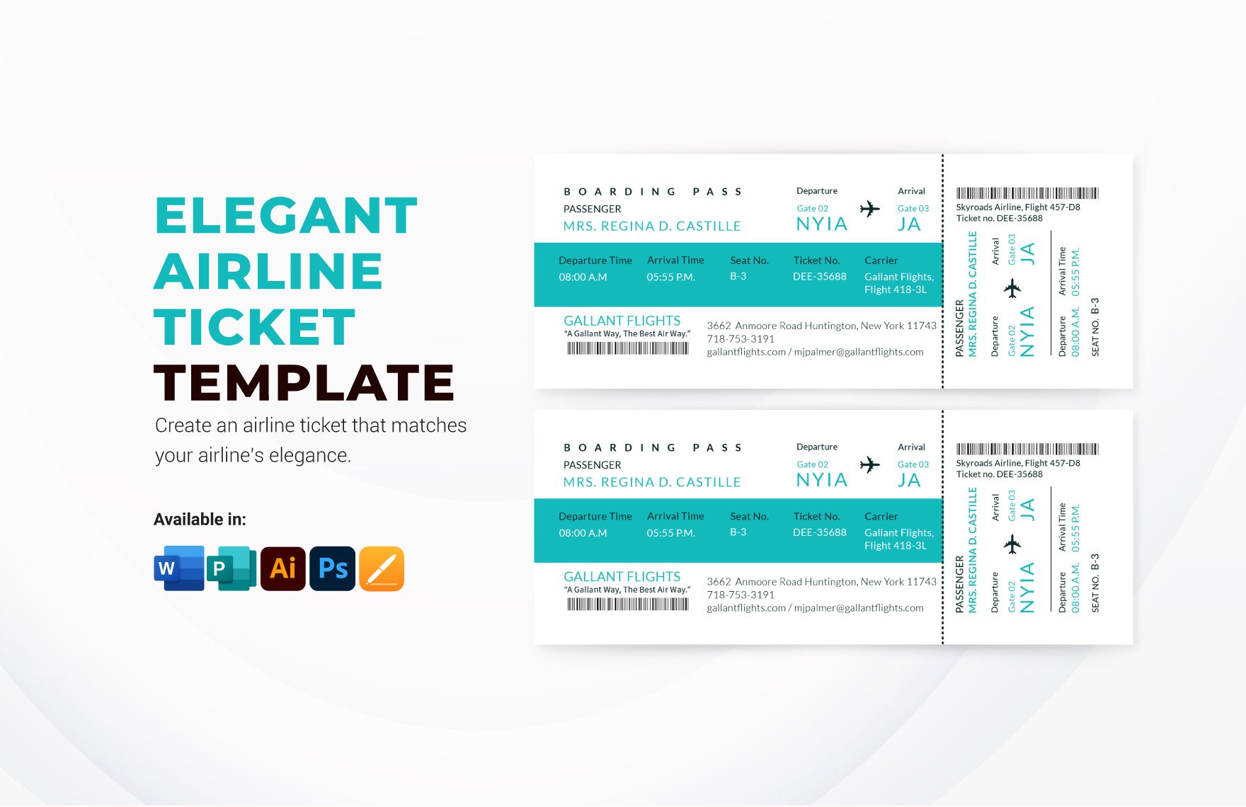 Elegant Airline Ticket Template