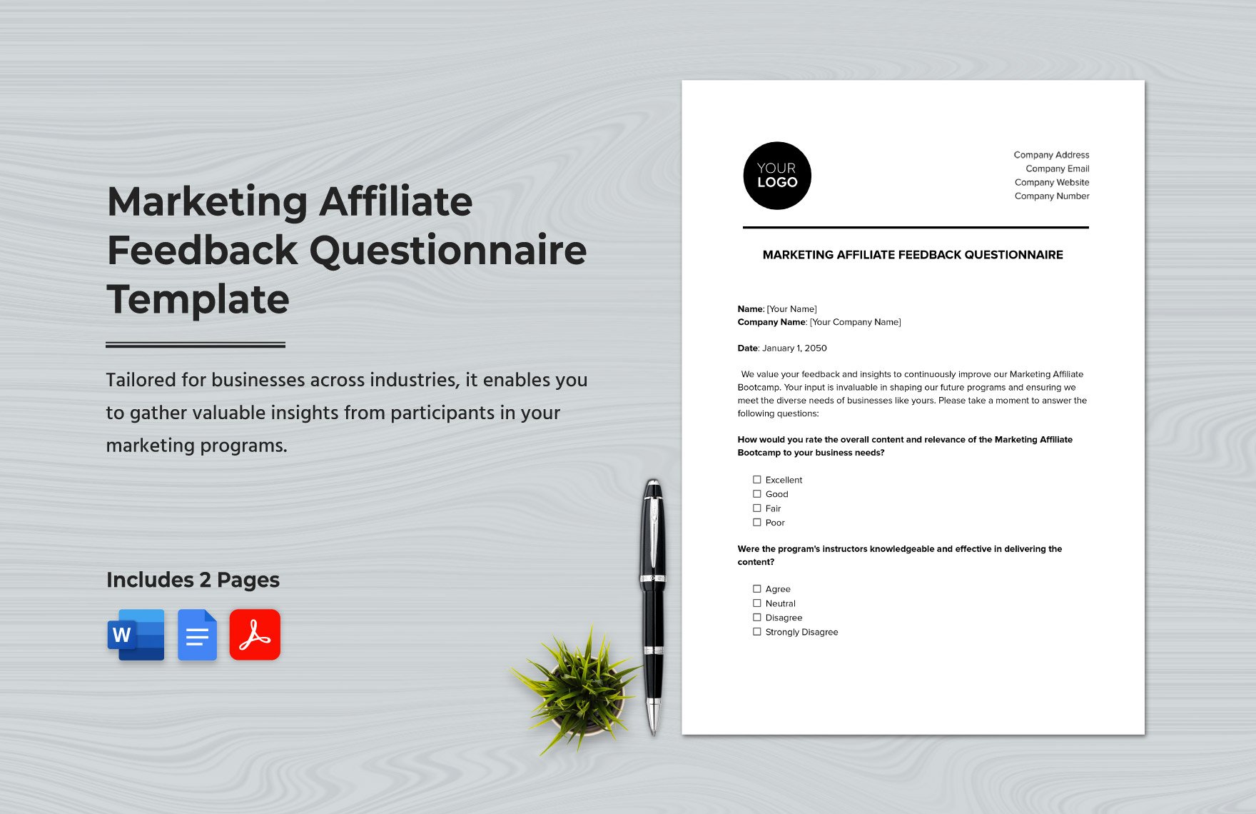 Marketing Affiliate Feedback Questionnaire Template in Word, Google Docs, PDF
