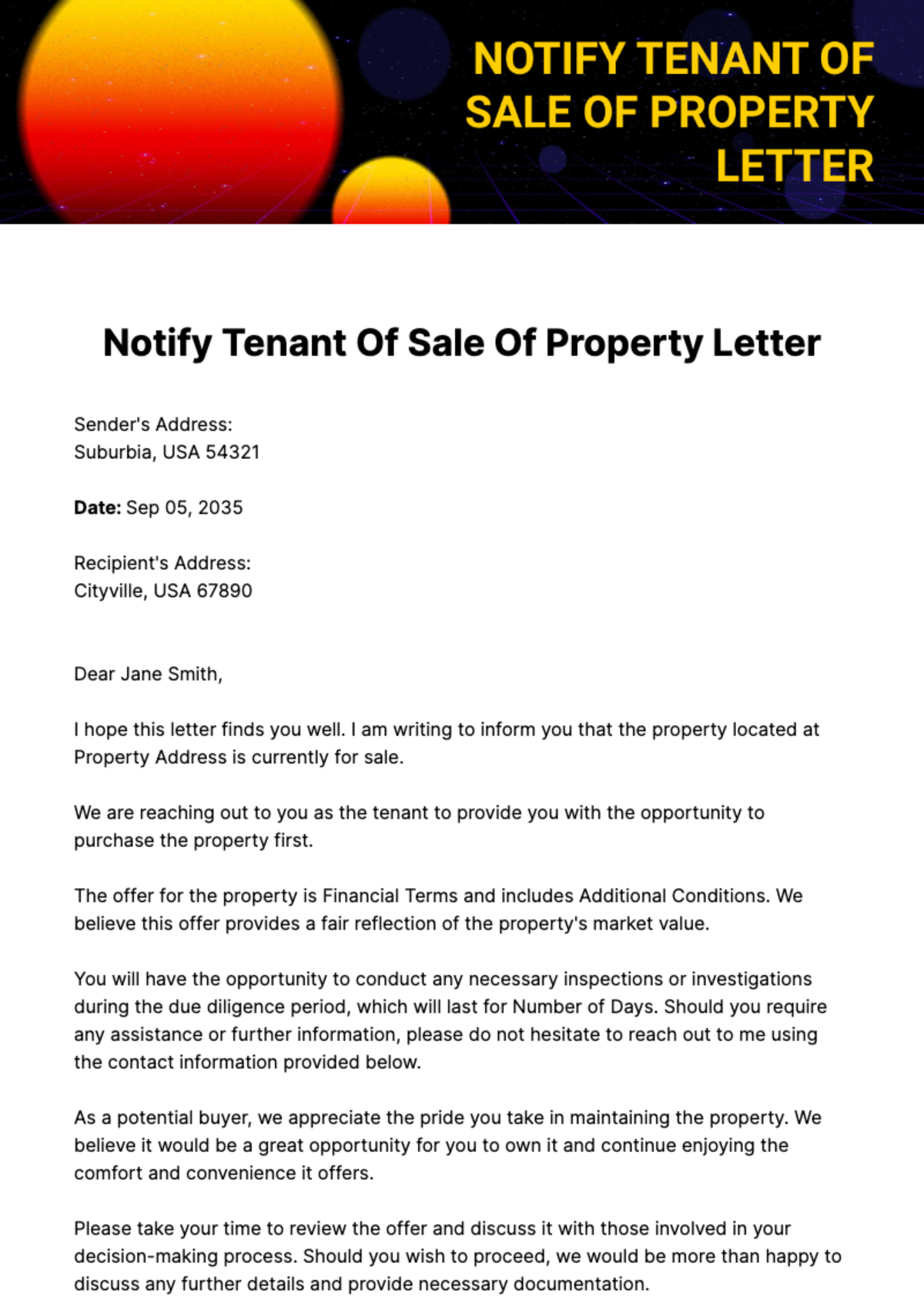 Notify Tenant Of Sale Of Property Letter Template
